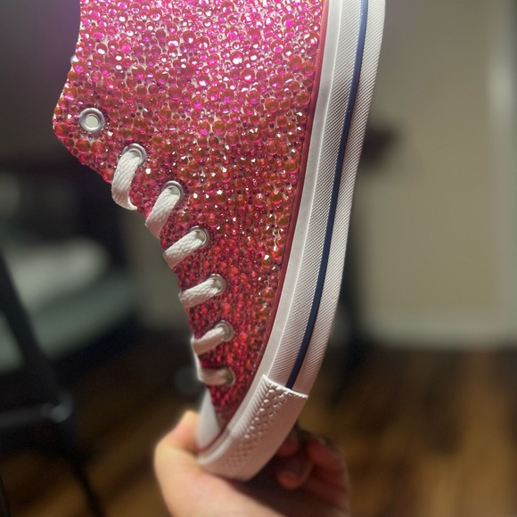 Pink Rhinestone High-Top Sneakers